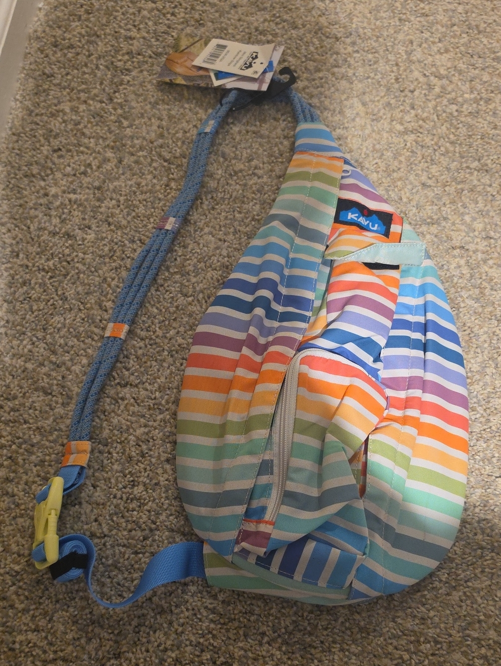 Kavu Multicolor Stripe Sling Pack — Pastel Rainbow